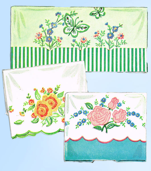1950s Vintage McCall Embroidery Transfer 1912 Uncut Floral Pillowcases - Vintage4me2