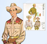 1950s Vintage McCall Sewing Pattern 1925 Mens Embroidered Western Shirt Size Med