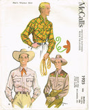 1950s Vintage McCall Sewing Pattern 1925 Mens Embroidered Western Shirt Size Med