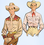 1950s Vintage McCall Sewing Pattern 1925 Mens Embroidered Western Shirt Size Med