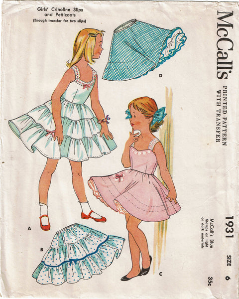 McCall's 1931: 1950s Uncut Toddler Girls Petticoat Size 6 Vintage Sewing Pattern