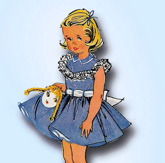 1950s Vintage McCalls Sewing Pattern 1950 Uncut Toddler Girls Dollface Dress Sz2