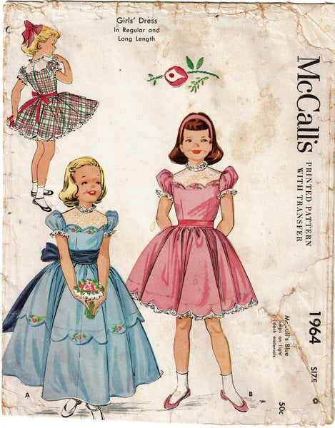 1950s Vintage McCall Sewing Pattern 1964 Toddler Girls Dress or Gown Size 6