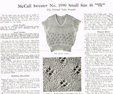 McCall 1990: 1920s Rare Misses Knitted Sweater & Hat Vintage Sewing Pattern