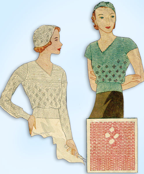 McCall 1990: 1920s Rare Misses Knitted Sweater & Hat Vintage Sewing Pattern