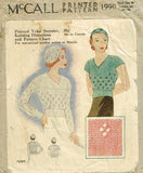 McCall 1990: 1920s Rare Misses Knitted Sweater & Hat Vintage Sewing Pattern