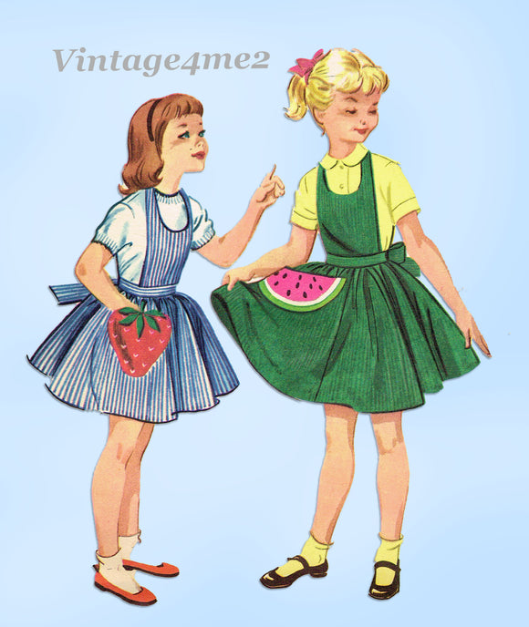 1950s Vintage McCalls Sewing Pattern 2026 Cute Girls Watermelon Apron Size 6/8