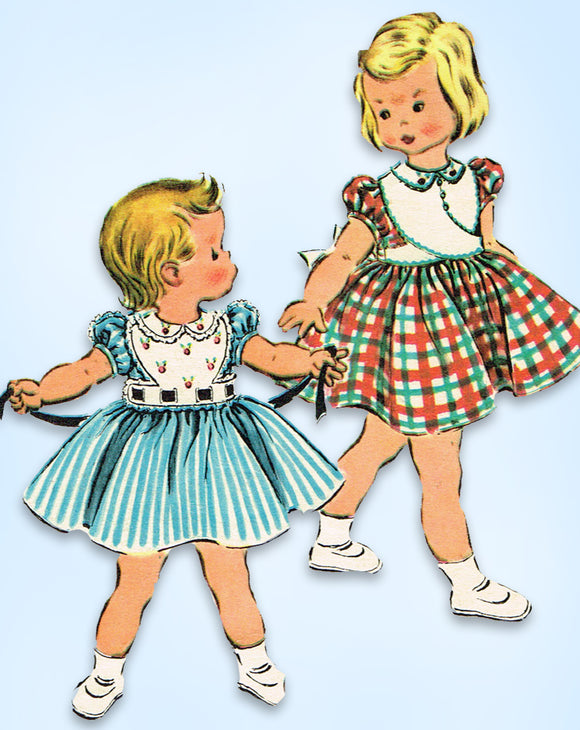 1950s Original Vintage McCall Pattern 2043 Baby Girls Dress & 2 Bibs Size 1