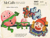 1950s Vintage McCalls Sewing Pattern 2063 Childs Stuffed Animal Pillows Dolls