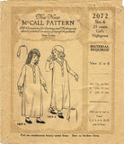 1920s Original Vintage McCall Pattern 2072 Toddler Girls Nightgown or Nightshirt