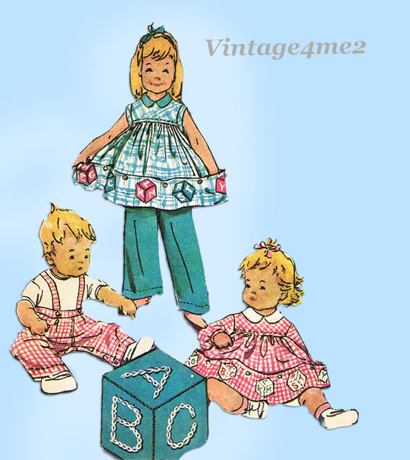McCall 2129: 1950s Cute Toddler Girls Play Smock Size 6 Vintage Sewing Pattern