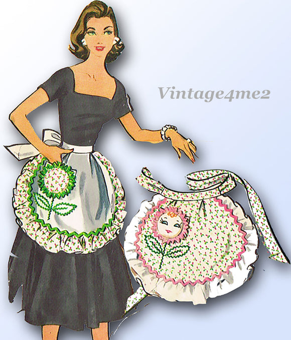 1950s Vintage McCalls Sewing Pattern 2135 Uncut Flower Face Apron Fits All