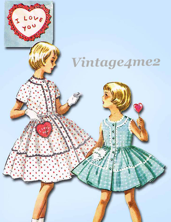 McCall's Pattern 2157: 1950s Cute Girls Dress w Heart Pocket Sz 4 Vintage Sewing Pattern