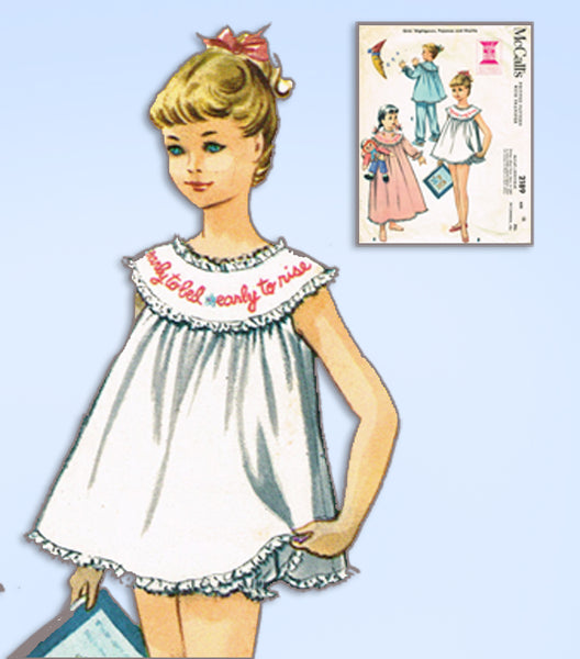 1950s Vintage McCall's Sewing Pattern 2189 Little Girls Shortie Pajama Set Sz 12