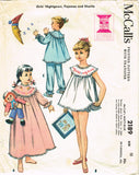 1950s Vintage McCall's Sewing Pattern 2189 Little Girls Shortie Pajama Set Sz 12