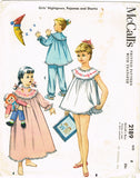 1950s Vintage McCall's Sewing Pattern 2189 Toddler Girls Shortie Pajamas Size 6