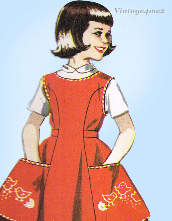 1950s Vintage McCall's Sewing Pattern 2199 Cute Uncut Girls Chicken Apron Sz 12