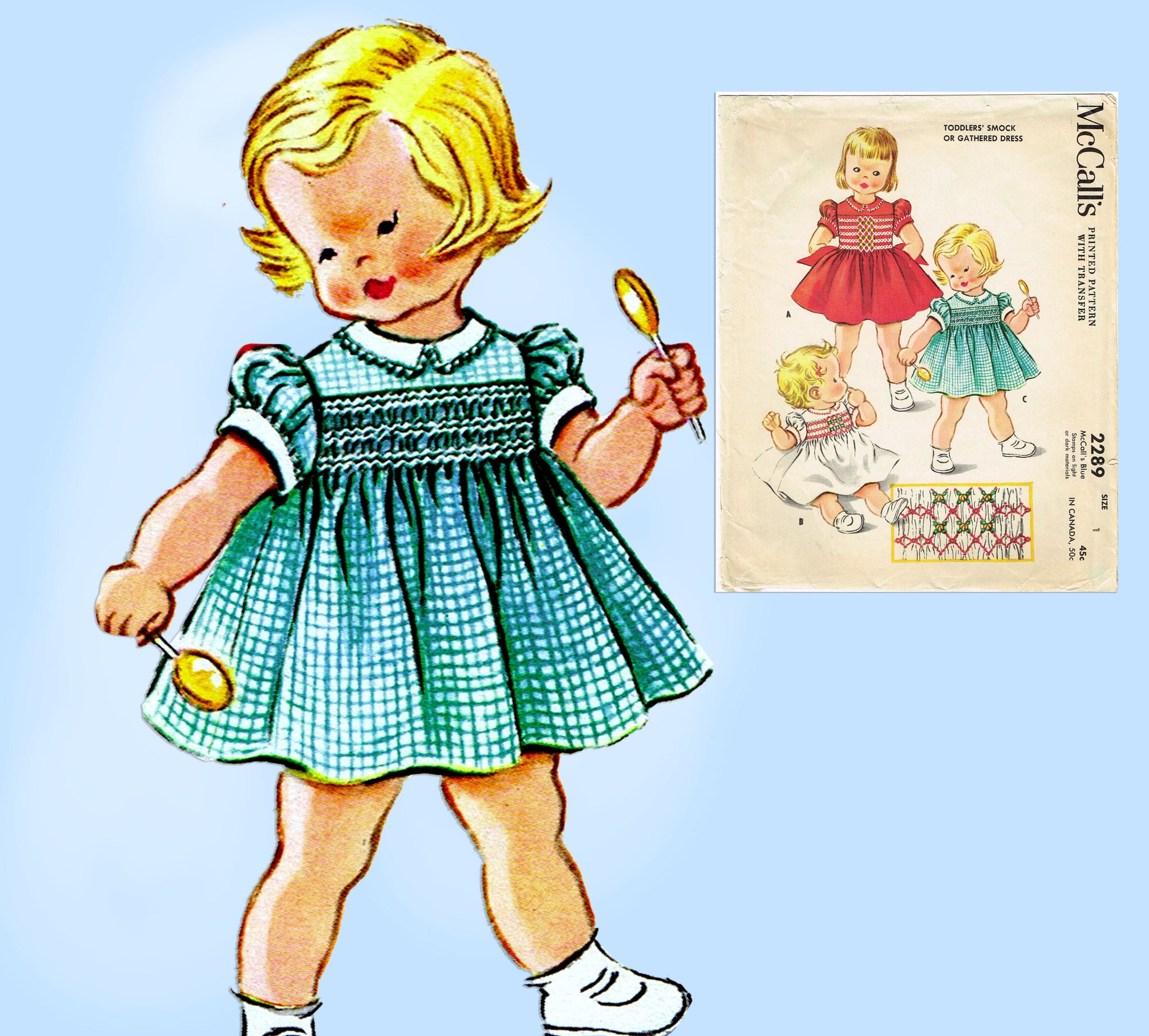 McCall's 2289: 1950s Cute Baby Girls Dress Sz 1 Vintage Sewing Pattern   Vintage4me2