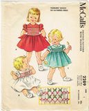 McCall's 2289: 1950s Cute Baby Girls Smocked Dress Sz 1 Vintage Sewing Pattern