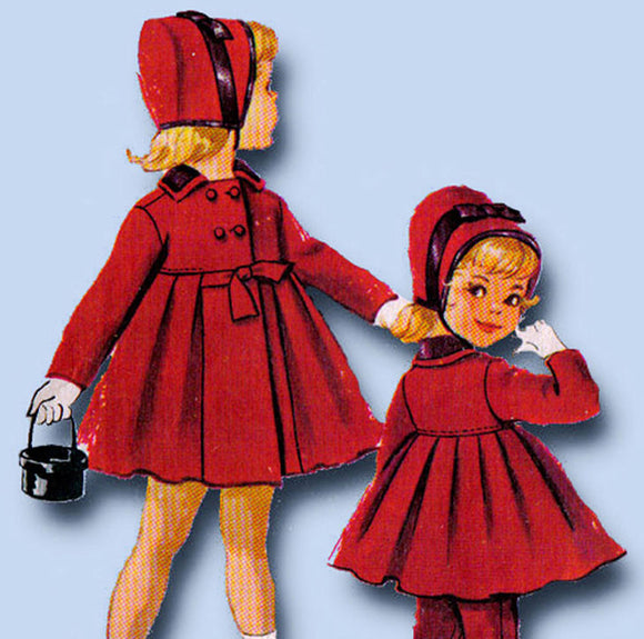 1950s Vintage McCalls Sewing Pattern 2307 Uncut Toddler Girls Flared Coat Size 2