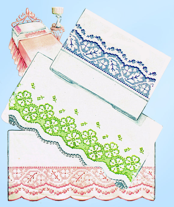 1950s Vintage McCall Embroidery Transfer 2317 Uncut X-Stitch Pcases -  Vintage4me2