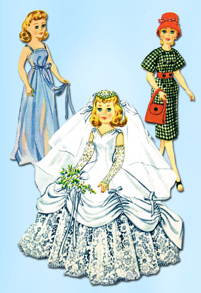 1950s Vintage McCalls Sewing Pattern 2342 Revlon Doll 22 In Bridal Doll Clothes