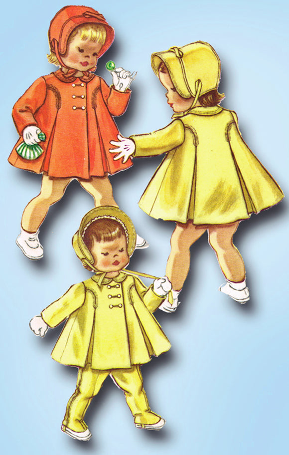 1950s ORIG Vintage McCalls Sewing Pattern 2365 Darling Baby Coat & Bonnet Size 1 -Vintage4me2
