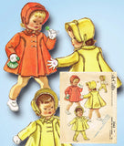1950s ORIG Vintage McCalls Sewing Pattern 2365 Toddler Girls Coat & Bonnet Sz 4 -Vintage4me2