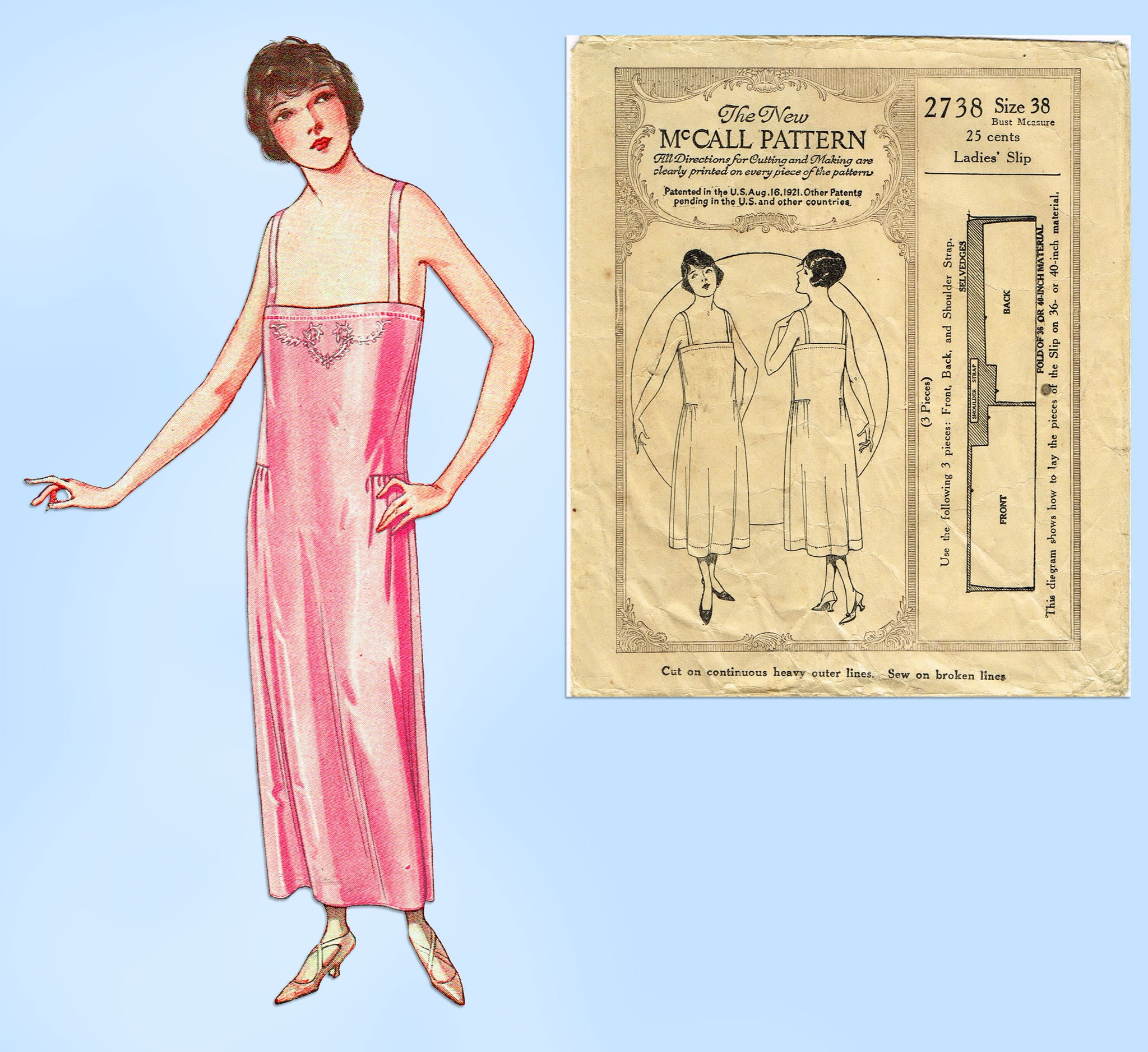 McCall 2738: 1920s Misses Evening Slip Sz 38 B Vintage Sewing