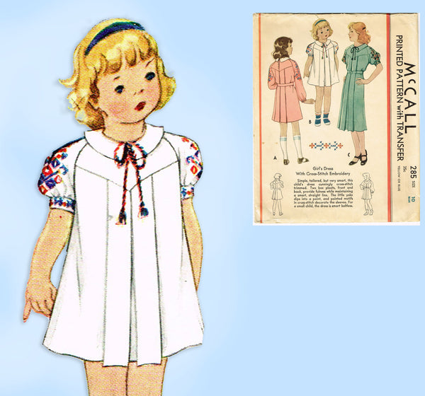 McCall 285: 1930s Little Girls Pleated Dress Size 10 Vintage Sewing Pattern