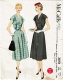 1950s Vintage McCalls Sewing Pattern 3078 Misses Day Dress Size 37 Bust -Vintage4me2