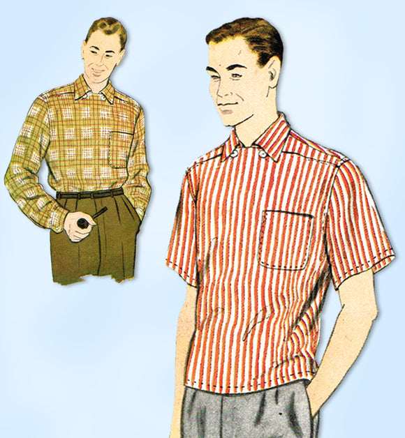 1950s Original Vintage McCalls Sewing Pattern 3087 Men's Sport Shirt Sz Medium