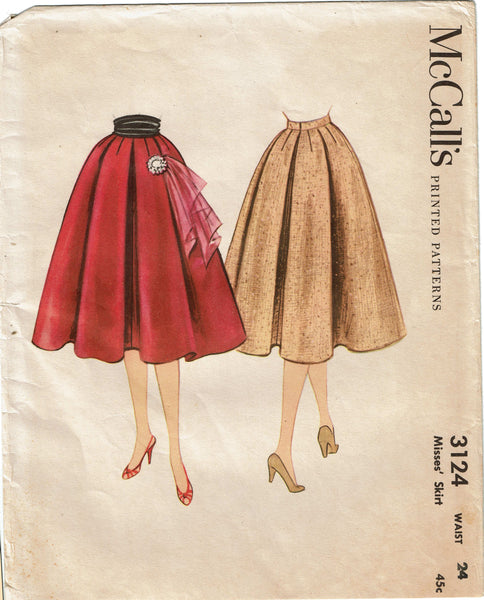 McCall's 3124: 1950s Stunning Misses Full Skirt Size 24 W Vintage Sewing Pattern