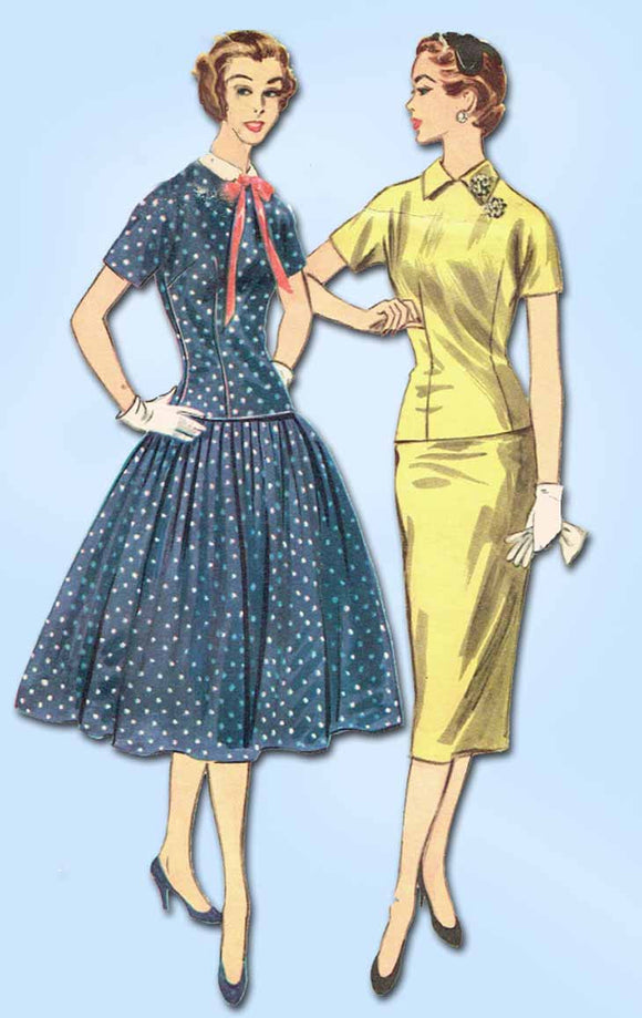 1950s Vintage McCalls Sewing Pattern 3182 Uncut Misses Two Piece Dress Sz 12 30B