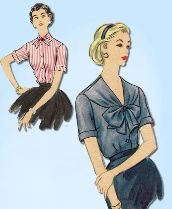 1950s Vintage McCalls Sewing Pattern 3305 Misses Bow Tie Blouse Size 20 38 Bust