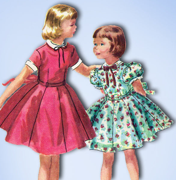1950s Vintage McCalls Sewing Pattern 3345 Girls Dress w Collar and Cuffs Size 8