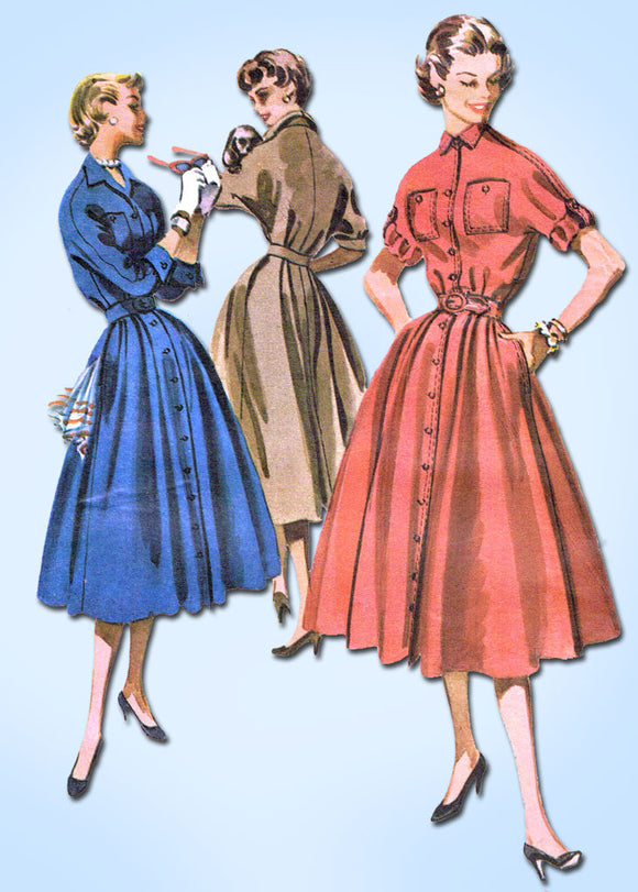 1950s Vintage McCalls Sewing Pattern 3386 Misses Dress w Roll Up Sleeves Sz 32 B