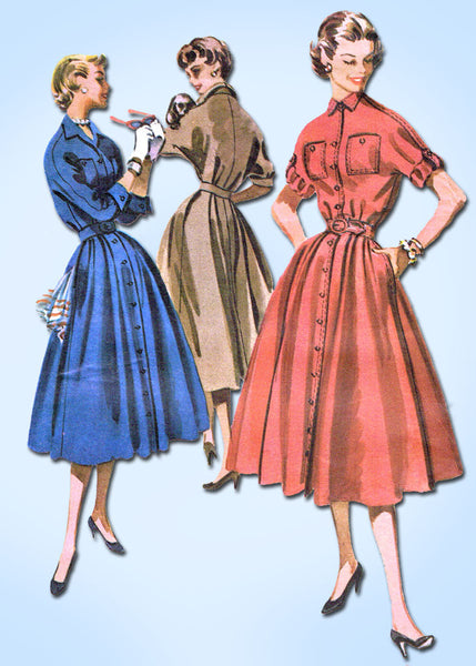 1950s Vintage McCalls Sewing Pattern 3386 Misses Dress w Roll Up Sleeves Sz 32 B