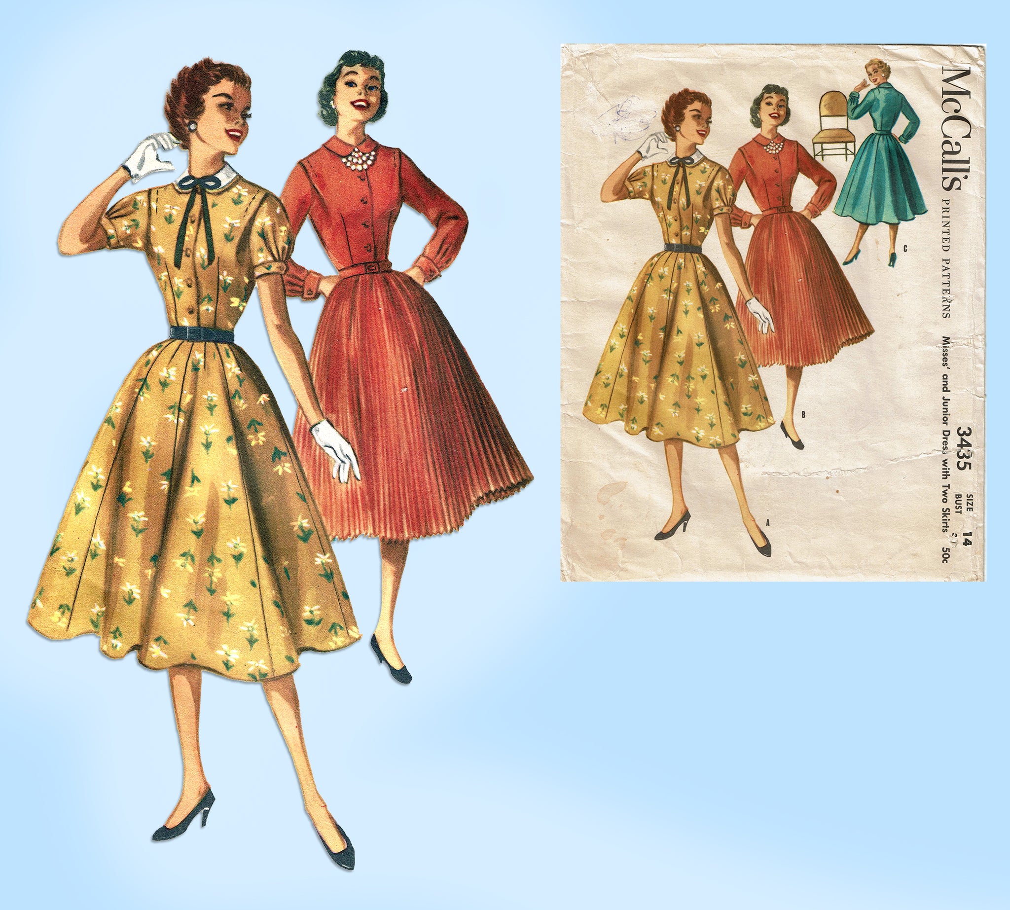 1950s Vintage McCall Sewing Pattern 8067 Chic Afternoon Dress Sz 34 B UNCUT