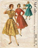 McCall's 3435: 1950s Cute Misses Shirtwaist Dress Sz 32 B Vintage Sewing Pattern