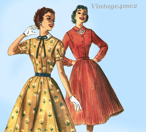 McCall's 3435: 1950s Cute Misses Shirtwaist Dress Sz 32 B Vintage Sewing Pattern