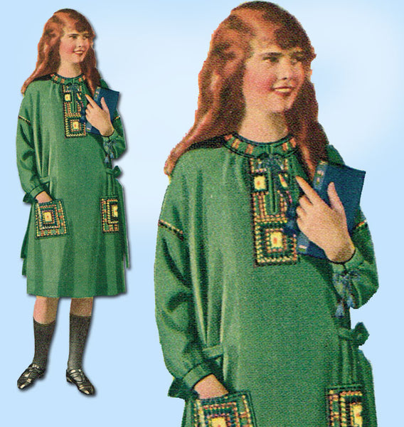 1920s Vintage McCall Sewing Pattern 3441 Uncut Girls Embroidered Dress Size 12 - Vintage4me2