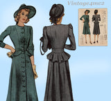 McCall 3442: 1930s Stunning Misses Peplum Dress Sz 30 B Vintage Sewing Pattern