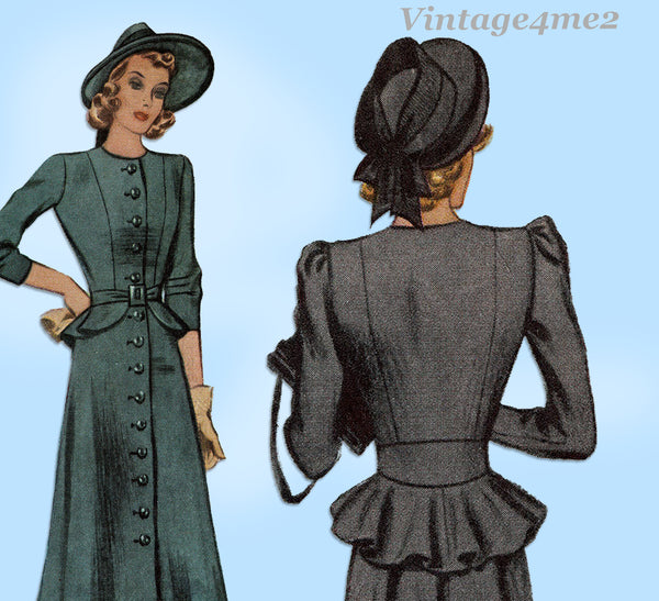 McCall 3442: 1930s Stunning Misses Peplum Dress Sz 30 B Vintage Sewing Pattern