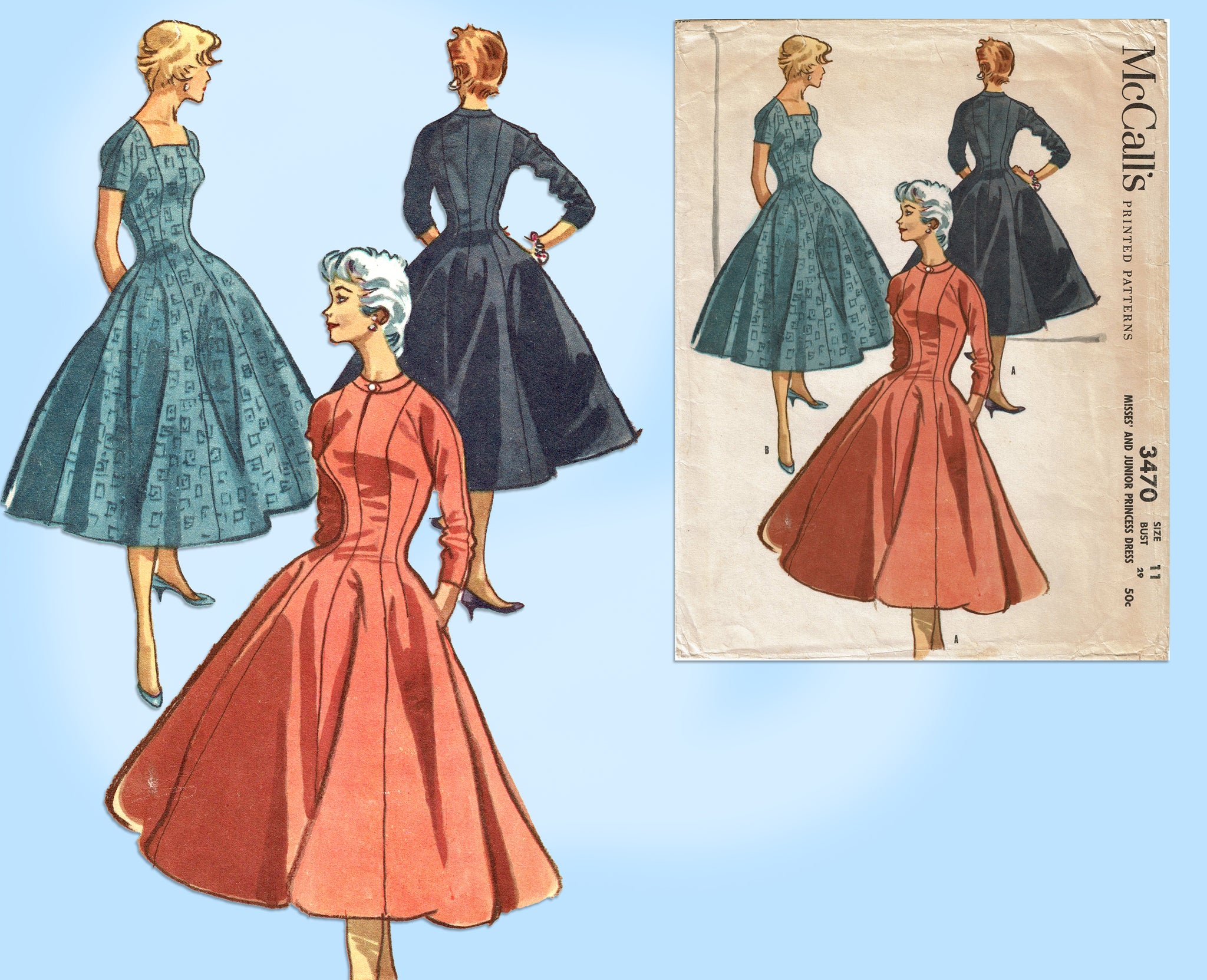 1950s Vintage McCalls Sewing Pattern 3470 Misses Princess Dress Sz 29B –  Vintage4me2