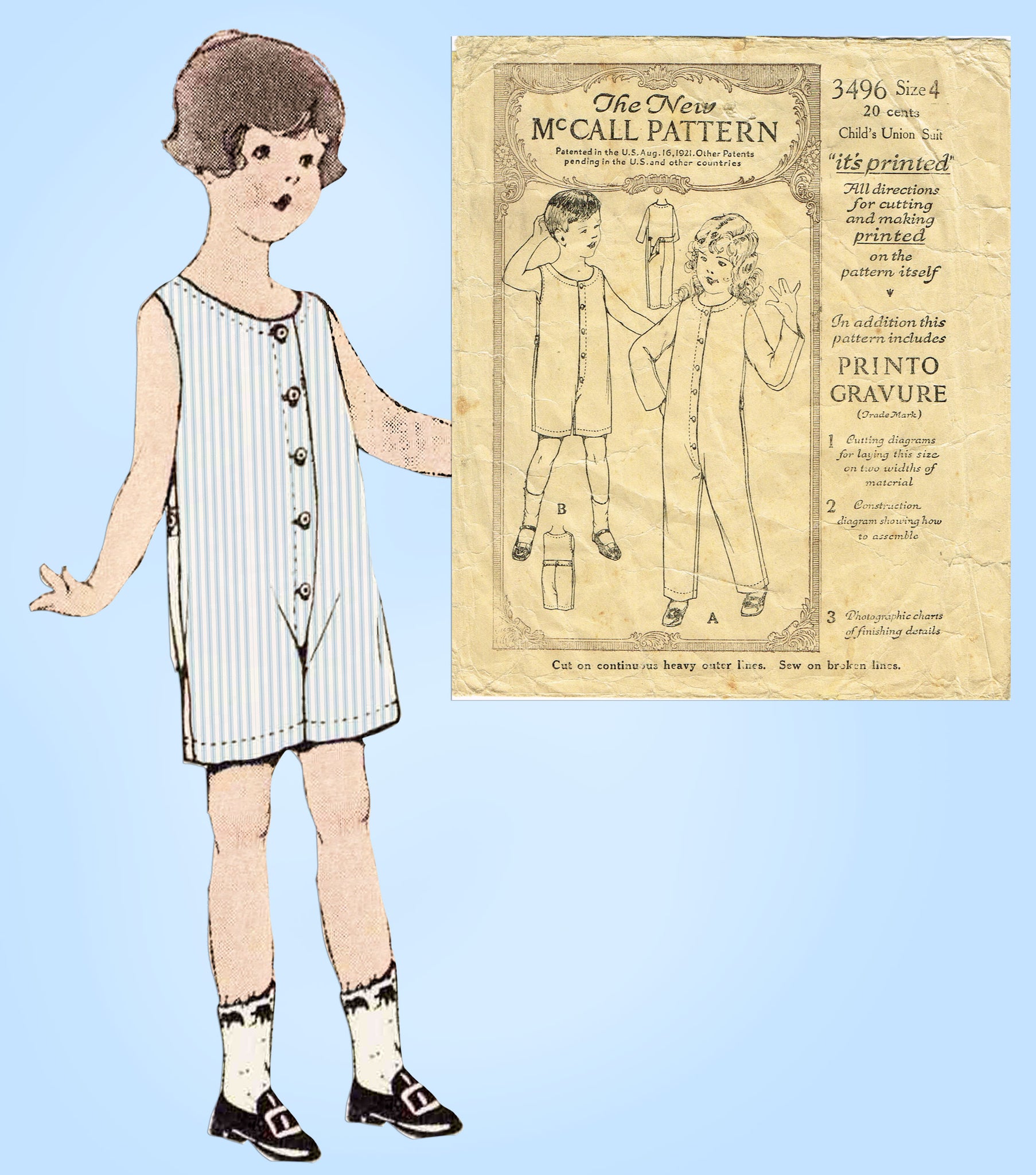 Union suit Pajamas outfit sewing pattern for 18