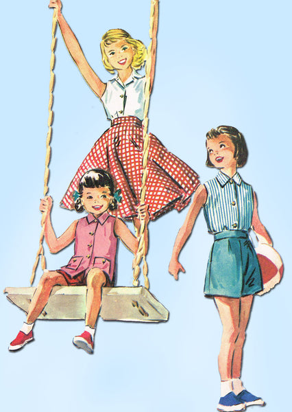 1950s Vintage McCalls Sewing Pattern 3593 Toddler Girls Play Clothes Size 4 23B - Vintage4me2