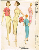 1950s Vintage Misses Wiggle Dress 1956 McCalls Sewing Pattern 3611 Size 14