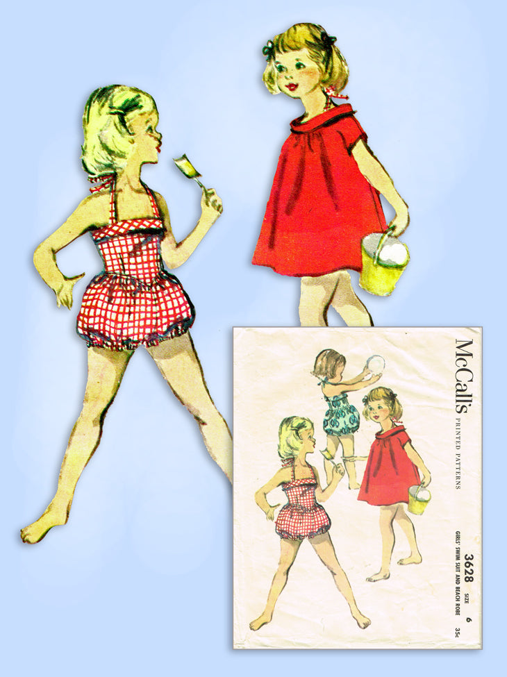 1950s Vintage McCalls Sewing Pattern 3628 Baby Girls Swim Suit