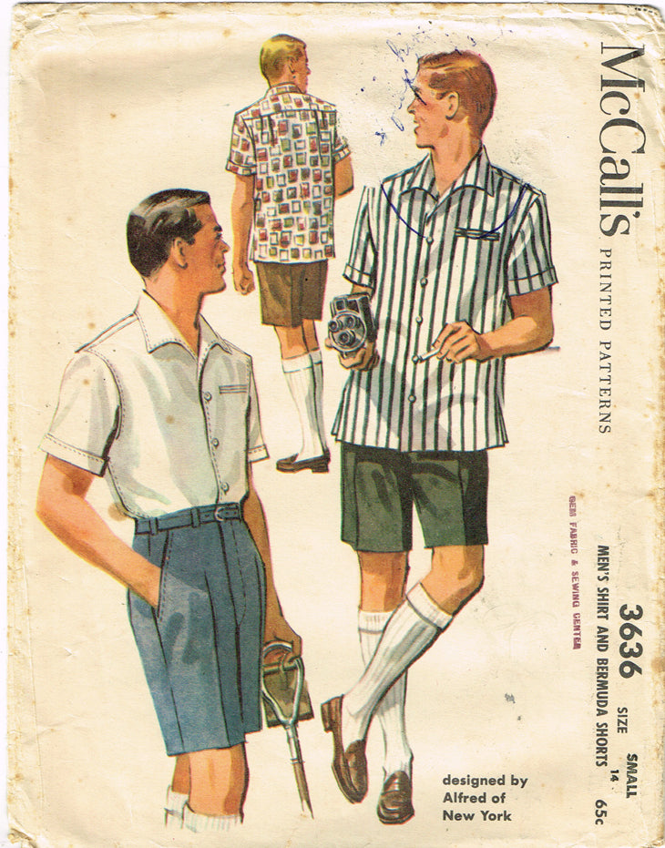 McCall's 3636: 1950s Men's Shirt Shorts 34 C Vintage Sewing